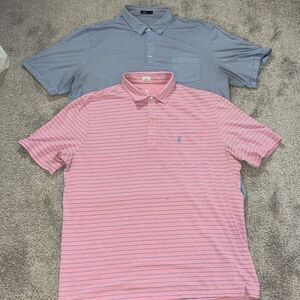 2-Men’s retro Johnnie-O blue & pink cotton/spandex Pocket Polo golf shirt XXL